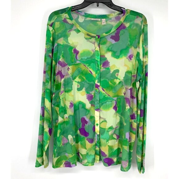 LOGO by Lori Goldstein Tops - LOGO Lori Goldstein Top Clarissa Mesh Green Button Down Long Sleeve